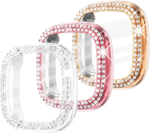 Miniatura 13 de Fullife Paquete de 10 Parachoques de TPU para Fitbit Versa 2, Fundas de Cristal con Diamantes Brillantes HD, Funda Protectora Completa, Resistente a