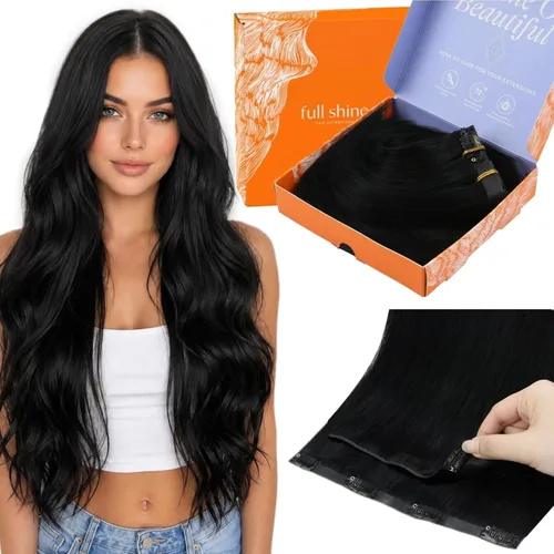 Miniatura 25 de Full Shine Invisi Edge - Extensiones de cabello con clip sin costuras, color negro azabache, cabello Remy inyectado de trama invisible para cabello