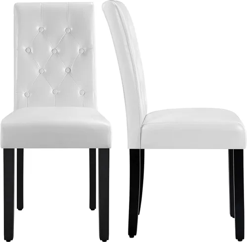 Miniatura 20 de Yaheetech Juego de 2 sillas de comedor tapizadas Parsons de cuero modernas con respaldo alto y patas de madera maciza, para comedor, sala de estar