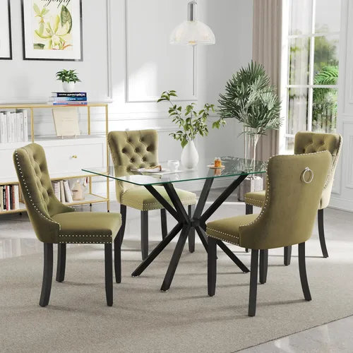 Miniatura 17 de Juego de comedor moderno de cristal de lujo de 5 piezas, juego de comedor rectangular minimalista para 4, juego de mesa de cocina de vidrio