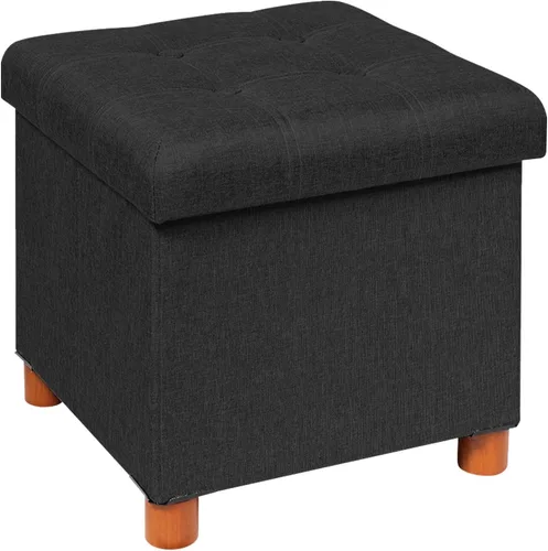 B FSOBEIIALEO Otomana de almacenamiento con bandeja, taburetes de pies y otomanas con patas, cubo de almacenamiento, asiento de lino negro de 15