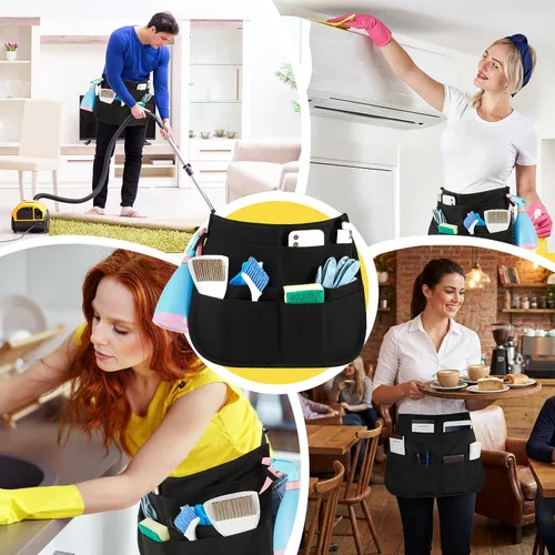 Miniatura 5 de Panitay 9 Pocket Professional Cleaning Apron for Housekeeping with Adjustable Belt Waitress Server Apron for Adults