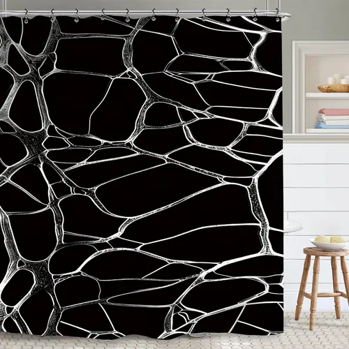 Miniatura 2 de Abstract Black White Geometric Bathroom Shower Curtain 60W by 71H Inch Modern Contemporary Neutral Minimalist Simple Polyester Fabric 12 Plastic