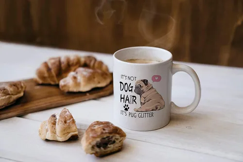 Miniatura 2 de DOTAIN Taza de café divertida con purpurina «It's Not Dog Hair It's Pug It», taza de cerámica de doble cara de 11 onzas para café, té, leche, regalo