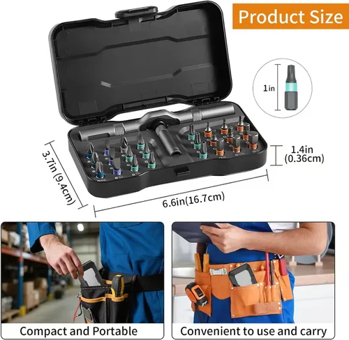 Miniatura 2 de Juego de destornilladores magnéticos de trinquete 24 en 1, juego de destornilladores magnéticos multibit DIY con mango de trinquete desmontable, kit