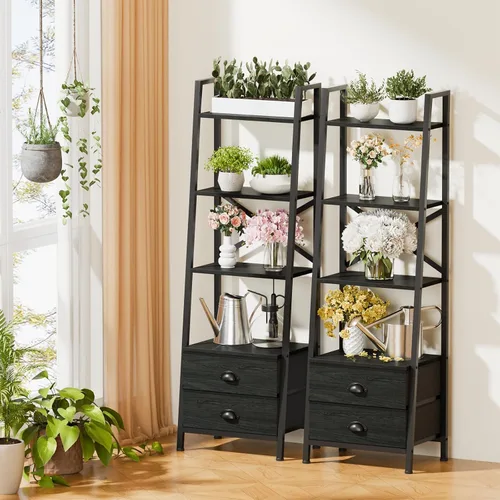 Miniatura 6 de Furologee - Estantería de escalera de 4 niveles, estantería pequeña con 2 cajones, organizador de estante de almacenamiento vertical, estanterías