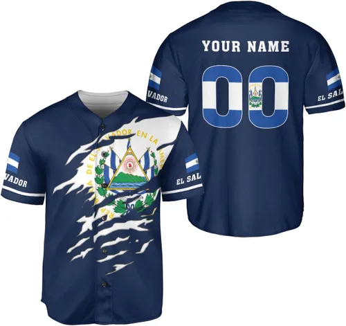 MonkeyVan Camiseta de béisbol de El Salvador personalizada con nombre personalizado con la bandera salvadoreña salvadoreña, orgullo salvadoreño para