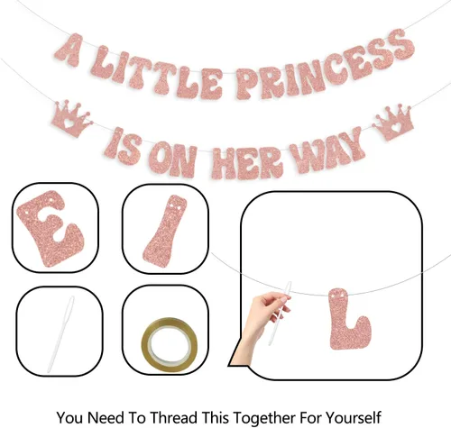 Cartel con texto en inglés "A Little Princess is on her Way", decoraciones de princesa para baby shower, corona de revelación de género, suministros