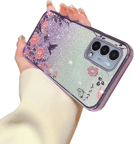 Miniatura 56 de Funda para Note 10, Galaxy Note 10 para mujer, cambio gradual con purpurina, cristal suave, TPU elegante, mariposa, floral, corazón, transparente