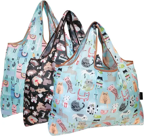 Miniatura 29 de alldyrew - Bolsa plegable para compras, reutilizable de nailon grande, 3 unidades Deliciosos alimentos