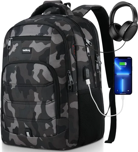 Miniatura 10 de kadilong Mochila para laptop para hombre, mochila escolar para adolescentes, niños, viajes de negocios, bolsa antirrobo con puerto de carga USB