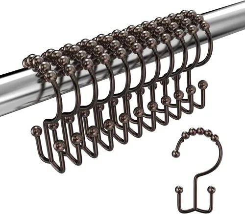 Miniatura 11 de Ganchos de doble cara para cortina de ducha con bolas de rodillo de deslizamiento suave, ganchos de metal inoxidables para cortina y forro, juego