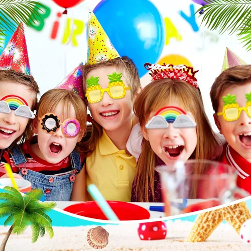 Miniatura 6 de Flutesan 3 pares de divertidos lentes hawaianos Luau, lentes de sol tropicales de playa, piña, arco iris, nube, dona, para niños, regalos de fiesta