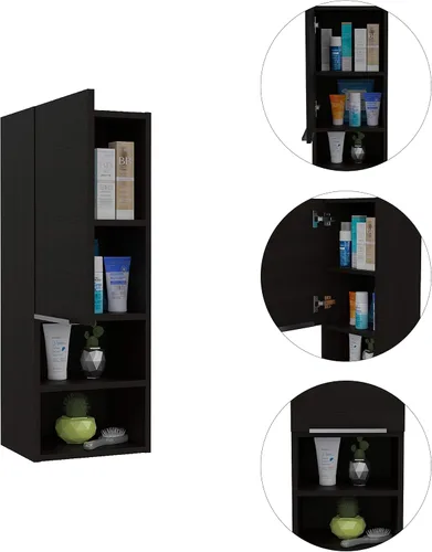 Miniatura 4 de Armario de pared para baño, botiquín montado en la pared, puerta única y estantes abiertos, sala de estar, baño, organizador de almacenamiento Negro