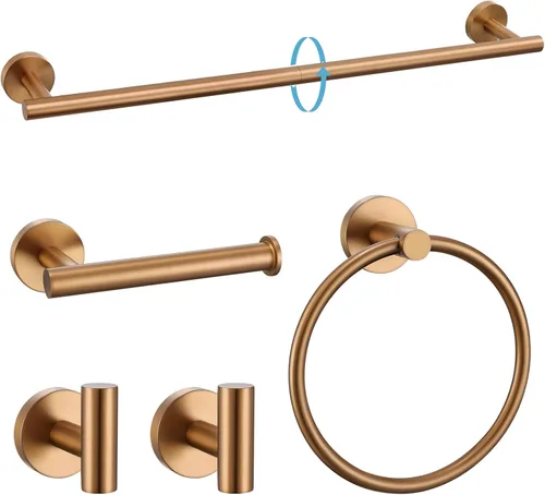 TURS Juego de 5 piezas de accesorios de baño cepillado en oro rosa, juego de barra de toalla de baño de 23.6 pulgadas de acero inoxidable SUS304,