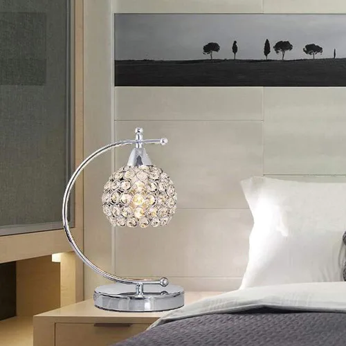 Miniatura 9 de Onerbuy Moderna lámpara de mesa de cristal enchufable, lámpara de mesa de noche cromada plateada E27 con interruptor de encendido/apagado en línea