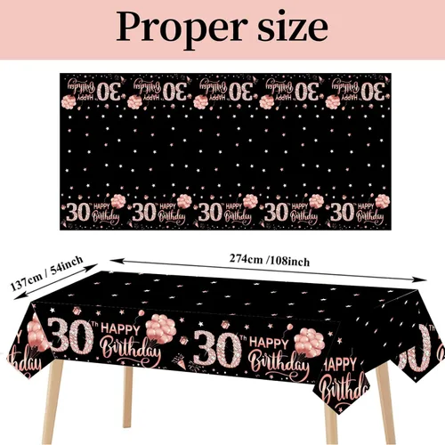 Miniatura 2 de Paquete de 3 manteles decorativos de cumpleaños dulce 16 para niñas, cubierta de mesa con temática de feliz cumpleaños dieciséis en oro rosa