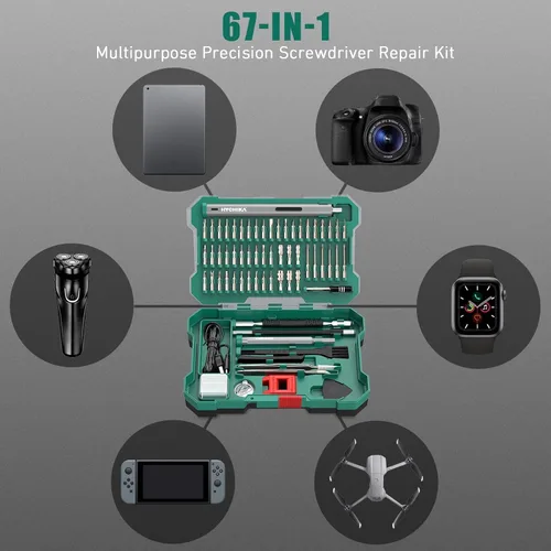 Miniatura 2 de HYCHIKA - Mini destornillador eléctrico, juego de destornilladores de precisión con 46 puntas magnéticas, destornillador inalámbrico con luz LED