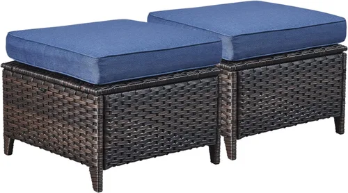 Miniatura 14 de Rilyson Juego de 2 otomanas de mimbre de lujo para exteriores, otomanas grandes de ratán de capacidad de 250 libras para reposapiés de patio, juego