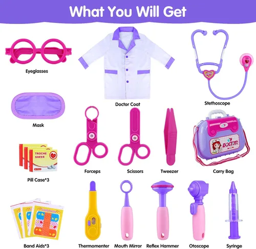 Miniatura 2 de GINMIC Kit de médico para niños pequeños de 3 a 5 años, 22 piezas con juego de rol de Halloween, disfraz de médico y funda de transporte para niños