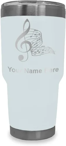 Miniatura 13 de LaserGram Vaso aislado al vacío de 20 onzas, notas musicales, grabado personalizado incluido (negro)
