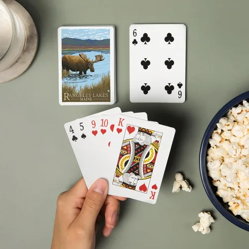 Miniatura 2 de Lantern Press Rangeley, Maine, Moose Drinking at Lake (52 cartas de juego, baraja de cartas de tamaño póquer con comodines)