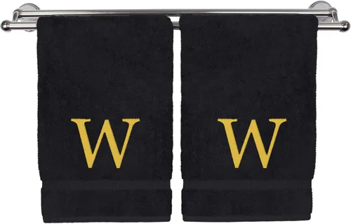 Miniatura 190 de Toalla de mano monogramada, regalo personalizado, juego de 2 - Toalla bordada con letra de bloque dorada - Extra absorbente 100% algodón turco