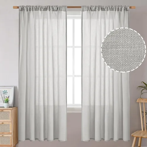 Miniatura 12 de BGment Cortinas blancas puras de 63 pulgadas de largo, juego de 2 paneles para dormitorio, pestañas traseras, aspecto de lino grueso, arpillera