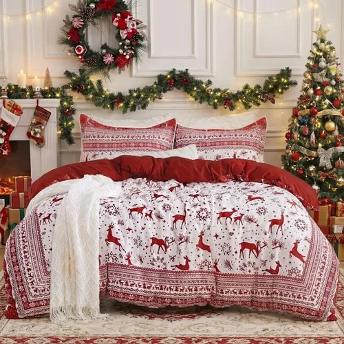 Miniatura 15 de CAROMIO Juego de funda de edredón de Navidad, de microfibra suave, reversible, ropa de cama decorativa festividades + 1 funda de almohada