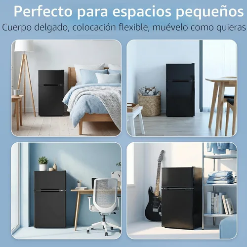 Miniatura 6 de Electactic Mini refrigerador de 2.5 pies cúbicos con congelador, refrigerador compacto de doble puerta, estantes de vidrio ajustables, termostato