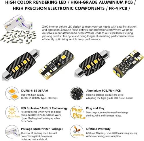 Miniatura 3 de ZIYO ZPL8960 - (12 bombillas) Kit de luz LED interior de repuesto para Porsche 911 996 / Carrera/Turbo/Targa 1997-2005 + paquete de bombillas