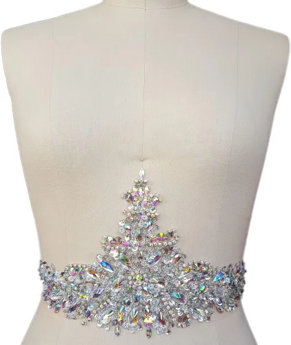 Exquisitos parches de cristal brillantes hechos a mano de color AB para coser con piedras y lentejuelas para vestidos de novia, accesorios manuales