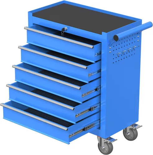 Miniatura 16 de Caja de herramientas con ruedas de 5 cajones, armario de almacenamiento de herramientas de metal con cerradura y llaves y giratorio, caja de Naranja