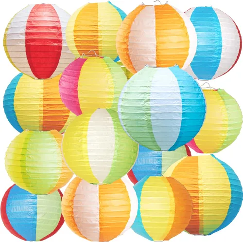 Easy Joy 16 decoraciones de fiesta en la piscina, faroles de papel de bola de playa de verano, decoraciones colgantes redondas coloridas con