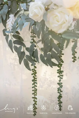 Miniatura 6 de Ling's moment Guirnalda de Flores de Primavera de 9 Pies para Decoraciones de Fondo - Flores de Arco de Boda, Eucalipto y Rosa, Guirnalda Floral