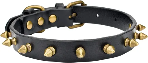 Miniatura 11 de Collar de cuero vacuno genuino ajustable para gatos y cachorros de perro, A-ROJO