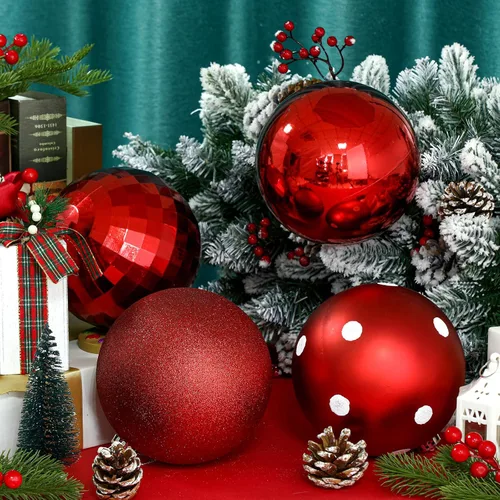 Miniatura 3 de Tigeen 4 adornos de bola de Navidad rojos grandes de 6 pulgadas, adornos colgantes de Navidad extra grandes de 5.906 in con purpurina para invierno