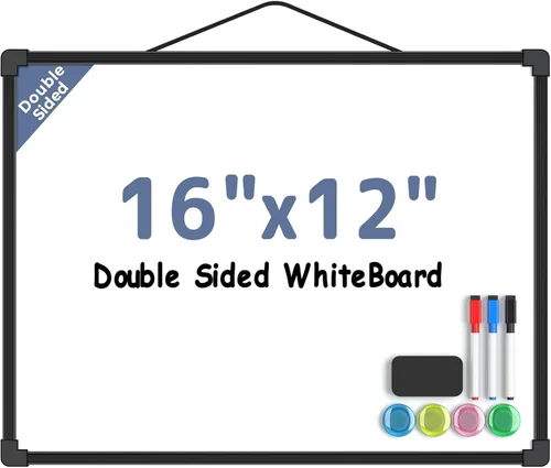 Miniatura 16 de MaxGear Pizarra de borrado en seco de doble cara, mini pizarra blanca colgante de 14 x 11 pulgadas, pequeña pizarra blanca con 3 marcadores