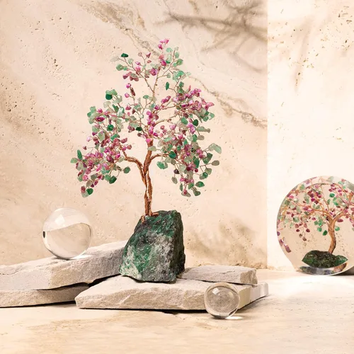 Miniatura 2 de KARMA AND LUCK, Árbol de la vida Feng Shui para decoración del hogar con piedra aguamarina real envuelta con alambre de cobre sobre base de cuarzo