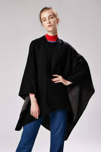 Miniatura 2 de Chal de punto para mujer, a cuadros, con parte delantera abierta, tipo poncho, tipo capa envolvente
