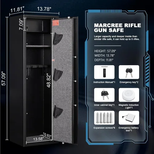 Miniatura 5 de Marcree Caja fuerte para armas 5-8, gabinetes de armas para rifles y escopetas, cajas fuertes para armas para rifles y pistolas con estantes