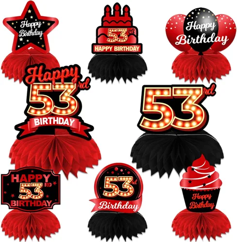Miniatura 26 de Feliz Cumpleaños 15 Centros de Mesa de Panal Rojo y Negro Globos Decoración Temática de Mesa Decoraciones de Mesa Adornos de Mesa para Niñas Mujeres