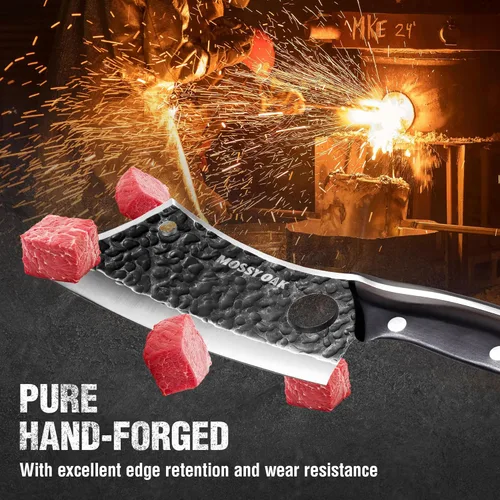 Miniatura 4 de Mossy Oak Cuchillo para carne, cuchillo de carnicero con funda de cuero auténtico, cuchillo de cocina forjado a mano, mango completo para cortar