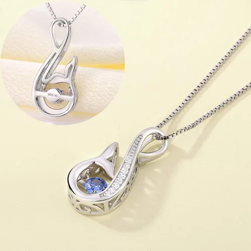 Miniatura 5 de YL Collar de sirena de plata de ley con colgante de delfín y circonita cúbica
