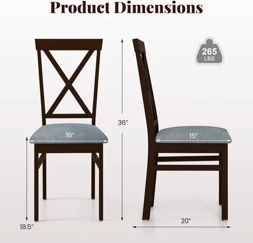 Miniatura 3 de GOFLAME Juego de 2 sillas de comedor de madera, sillas de cocina tapizadas con asiento acolchado y respaldo en forma de X, sillas laterales sin