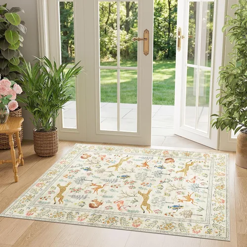 Miniatura 102 de DUKINO Alfombra de área de 6 x 9 pies, alfombra floral para sala de estar, ligera, antideslizante, lavable, alfombra de interior de pelo bajo