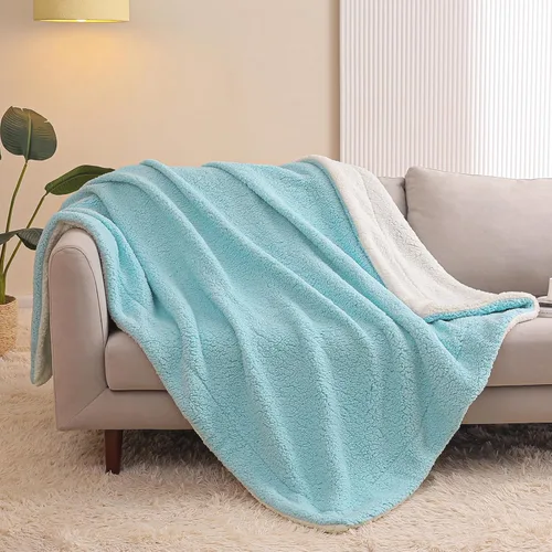 Miniatura 3 de Exclusivo Mezcla Manta reversible Sherpa para sofá, manta de forro polar gruesa y cálida para invierno, suave felpa esponjosa, 50 x 60 pulgadas
