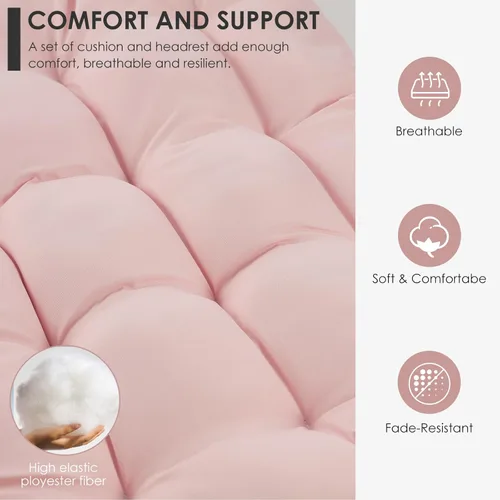 Miniatura 4 de Brafab Silla de huevo rosa con soporte para interior y exterior, silla colgante de mimbre para patio con soporte, silla de hamaca de huevo con cojín