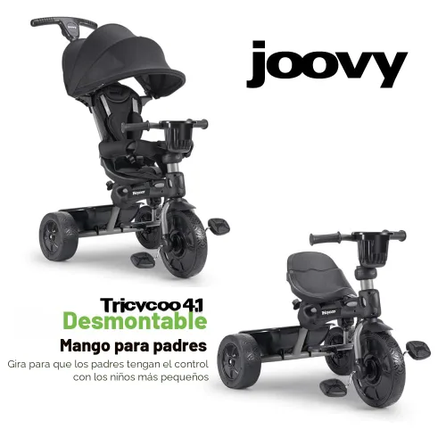 Miniatura 3 de Joovy Tricycoo 4.1 triciclo para niños con 4 etapas con neumático delantero extra ancho, manija para padres extraíble y ajustable, arnés