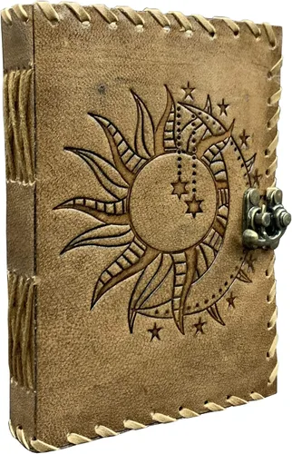 Miniatura 10 de Diario en relieve de Sun & Moon, diario de 240 páginas, diario vintage, diario Sun Moon, cuaderno de bocetos de cuero, cuaderno de cuero, diario
